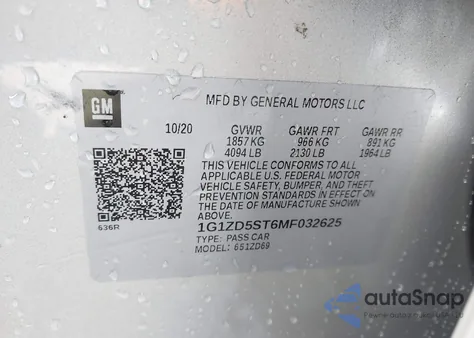 2021 Chevrolet Malibu Fwd Lt из США, поврежденный, VIN 1G1ZD5ST6MF032625